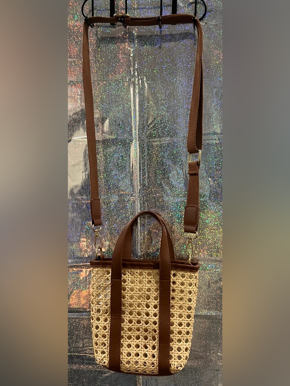 Woven Straw Mini Tote Crossbody Bag